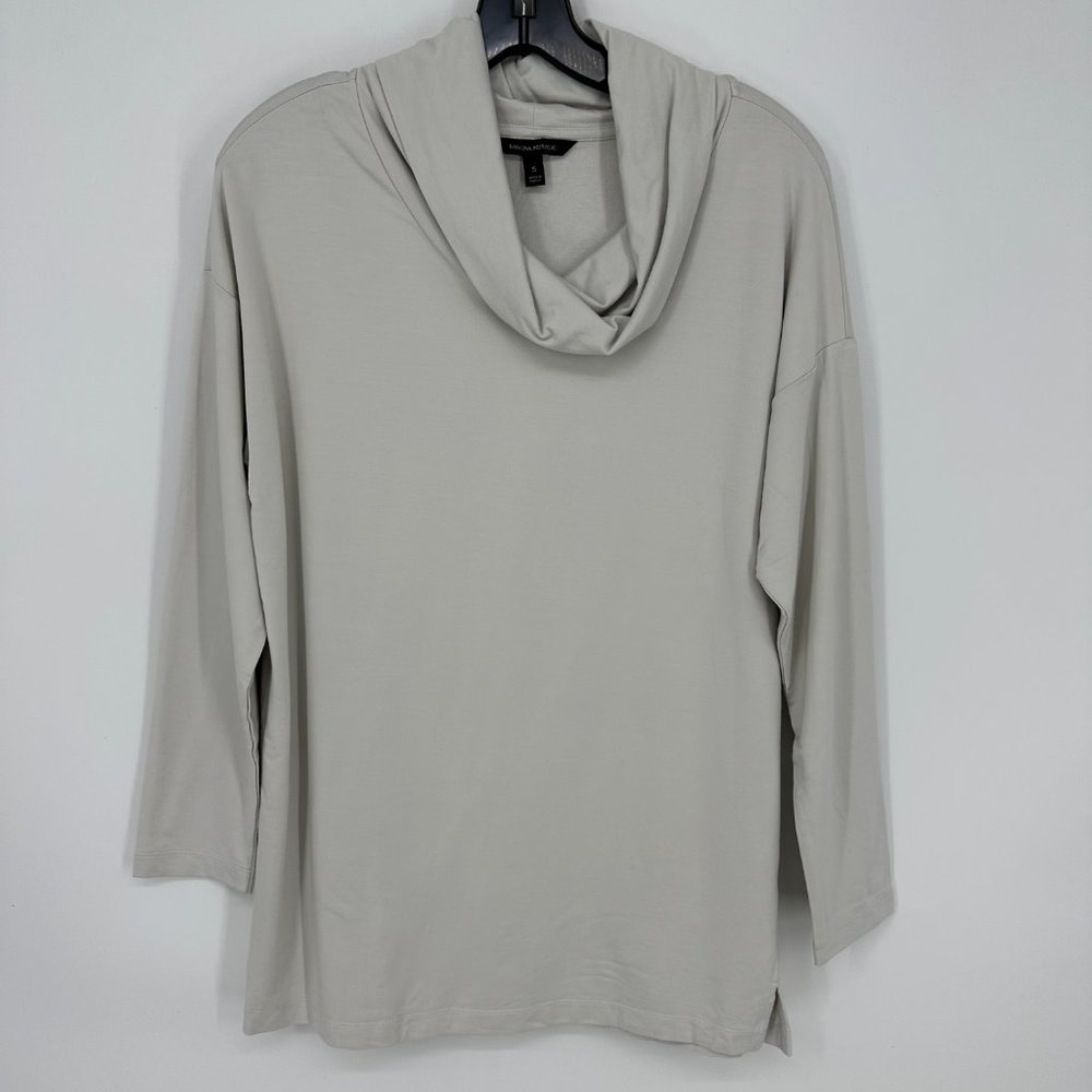 Banana Republic Cowl Neck Top S Relaxed Fit Long Sleeve Blouse Beige‎ Gray